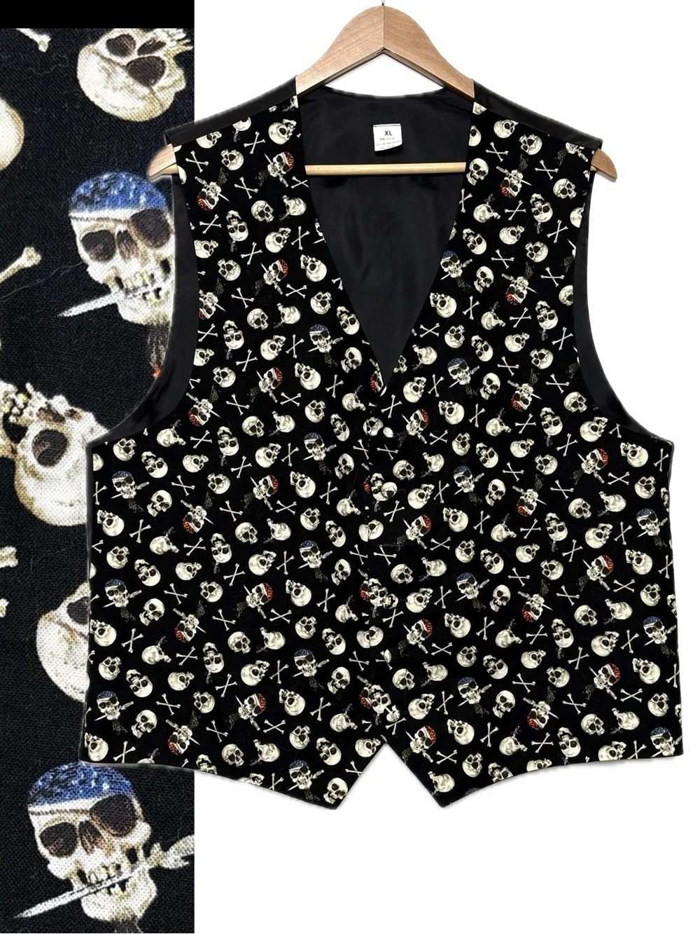 Skull & Crossbones Print Tuxedo Vest Mens Size XL Black Funnyubones Halloween